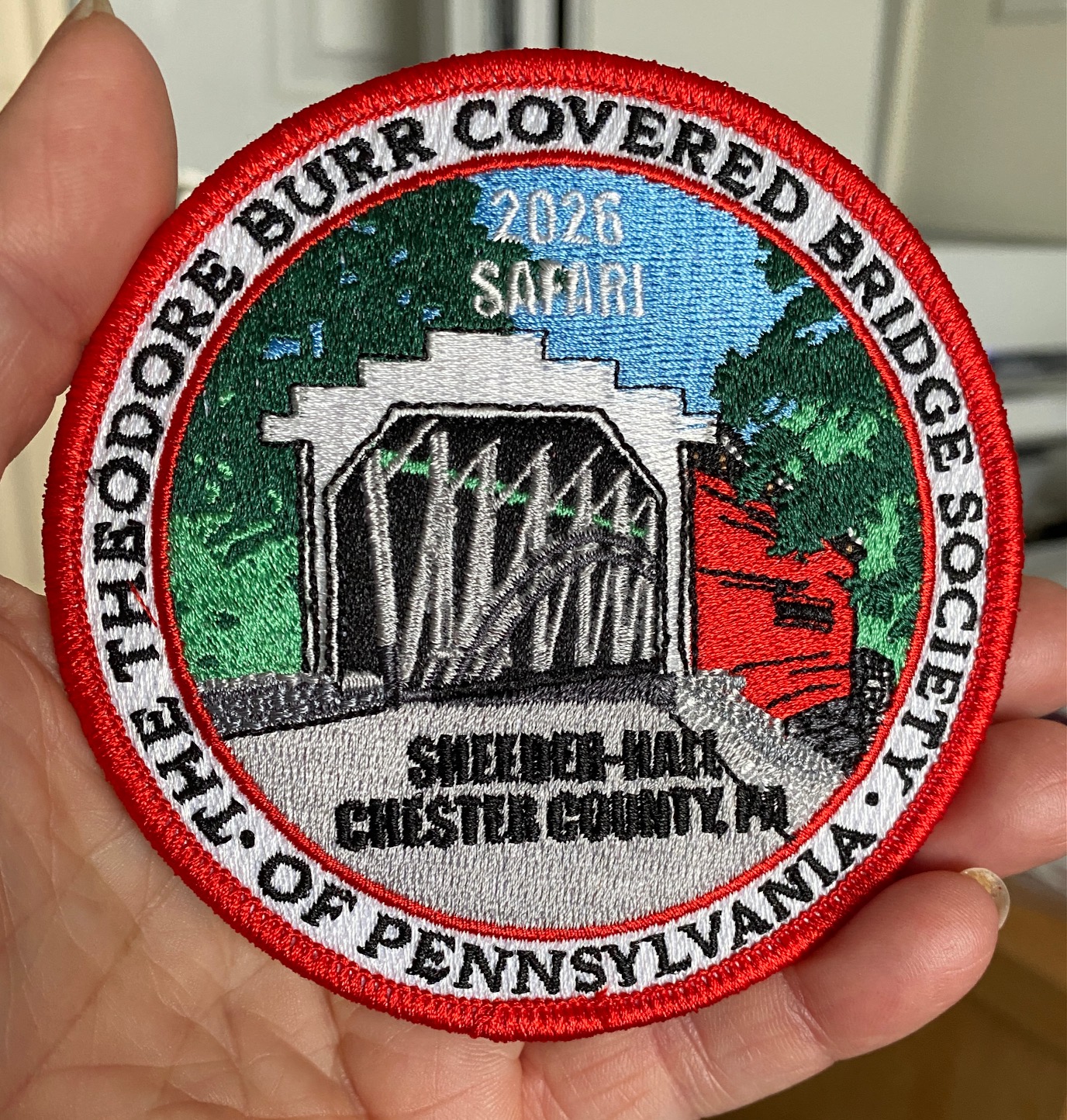 2026 Safari patch — Sheeder-Hall Covered Bridge, Chester County, PA, Theodore Burr Covered Bridge Society